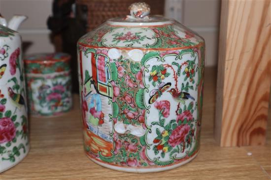 Three Cantonese teapots and a lidded pot